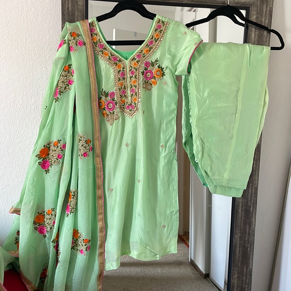 Mint Green Embroidered Women’s Dress with Dupatta